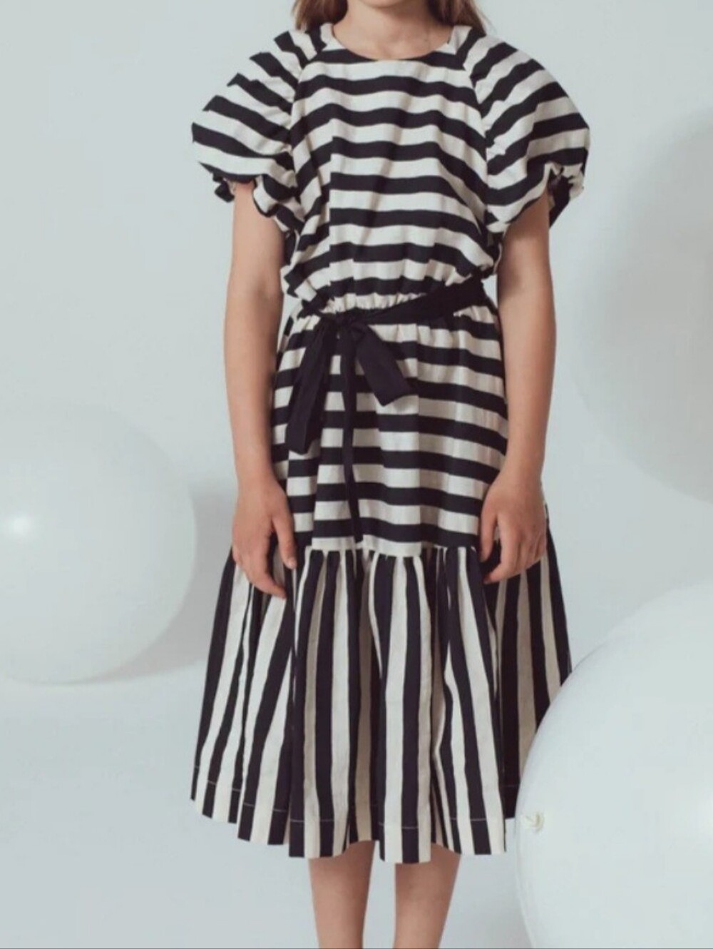 Unlabel Zoey Milk/Black Stripes Girls Dress